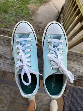 Converse Low Top Sneakers in Light Aqua with White Accents and double tongue!